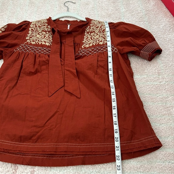 Free People Dreaming About You Baby Doll Blouse Embroidered Boho Size Small - Picture 11 of 13